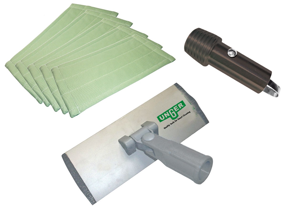 Innenreinigung Starter Set (Pad-Set 20 cm) | PFK201 x Padhalter, 5 x Mikrofaser Reinigungs-Pad, 1 x Gewindeadapter für Alustangen