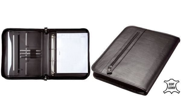 JÜSCHA Alassio LIMONE - Mappe mit Reißverschluss für Dokumente - Leder - Schwar