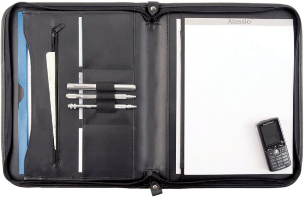 JÜSCHA Alassio Schreibmappe "MILANO", DIN A4, Lederimitat, schwarz Einschubfach