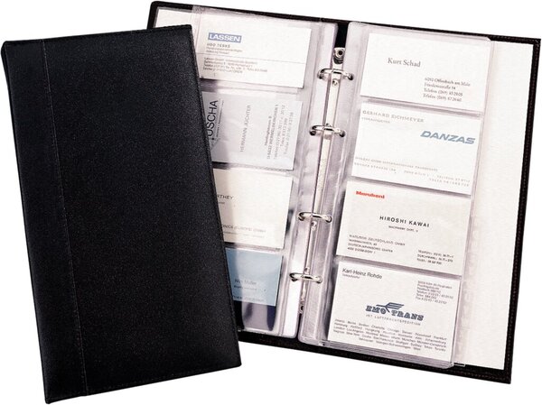 JÜSCHA Alassio Visitenkarten-Ringbuch, für 120 Karten, schwarz aus echtem Leder