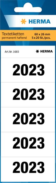 Jahreszahlen 2023 für Ordner weiß, 60x26mm, Papier matt, 100 Etiketten