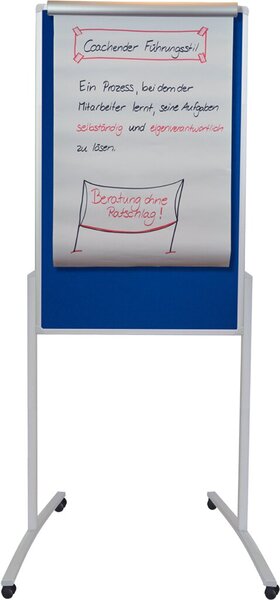 Kombi Moderationstafel mobil, 78 x 125 cm, Alurahmen, Filz blau