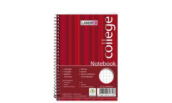 LANDRÉ Notebook college DIN A6, 1 60 Blatt, kariert (5400026)