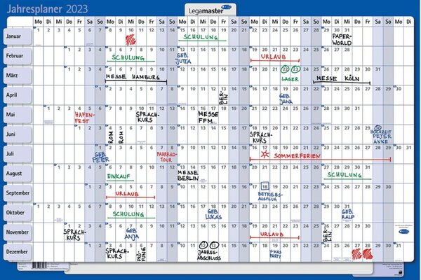 Kartonjahresplaner, 90x60cm, horizontal, Pappe 400 g/m²
