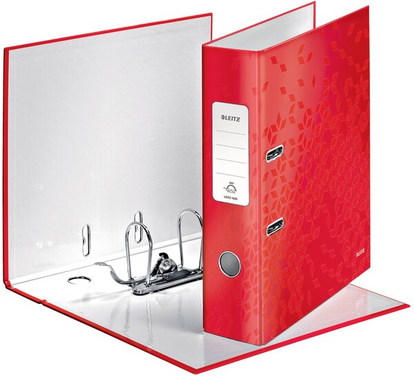 WOW Ordner 180°, 80mm breit, rot Griffloch, selbstklebendes Rücken-