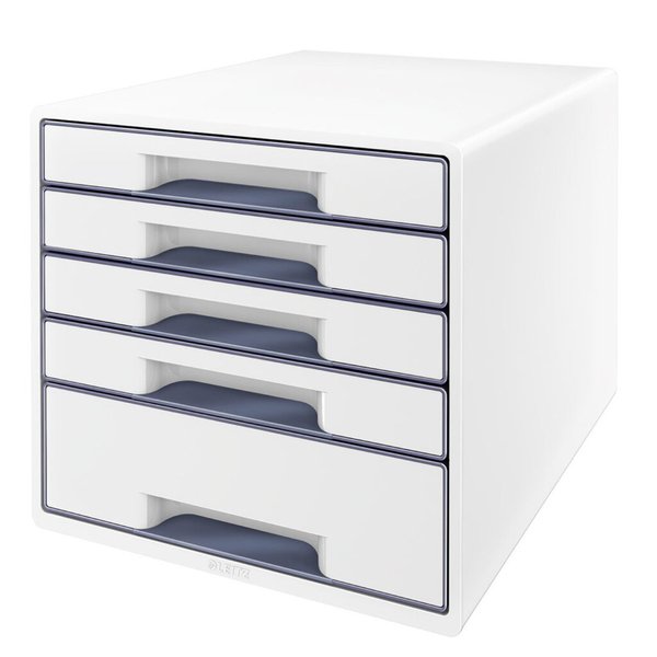 LEITZ CUBE WOW Schubladen Box perlweiss-grau mit 5 Schubladen. Robust und stabi