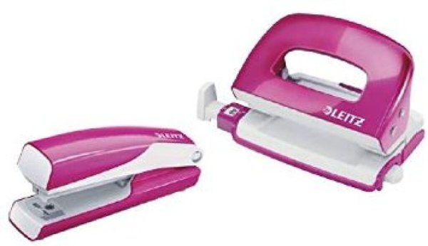 LEITZ Heftgerät- und Locher-Set Mini Nexxt, pink-metallic Inhalt: Heftgerät Min