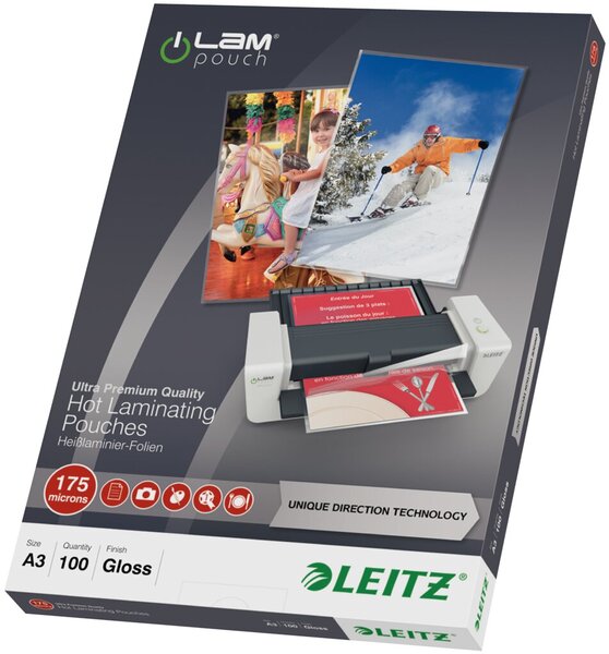 LEITZ LaminierfolieA3UDT175mic100 mit richtungsweisenden Pfeilen fuer staufreie