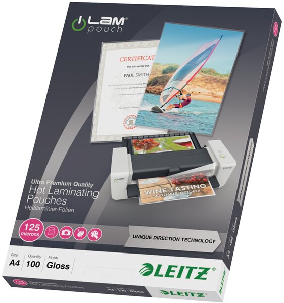 LEITZ LaminierfolieA4 UDT125mi100 einfaches Einlegen mit der Unique Direction T
