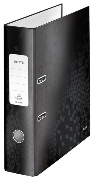 LEITZ Ordner WOW, 180 Grad, DIN A4, 80 mm, schwarz Einband aus Graupappe, innen
