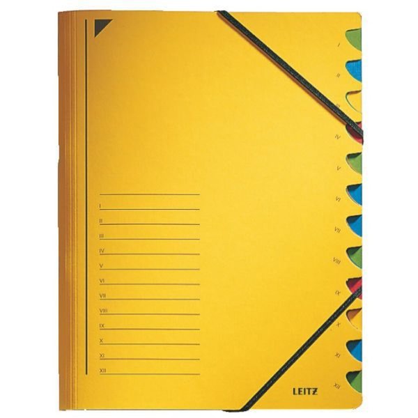 LEITZ Ordnungsmappe, DIN A4, Karton, 12 Fächer, gelb Colorspankarton 450 g-qm, 