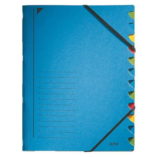 LEITZ Ordnungsmappe, DIN A4, Karton, 12 Fächer, blau Colorspankarton 450 g-qm, 
