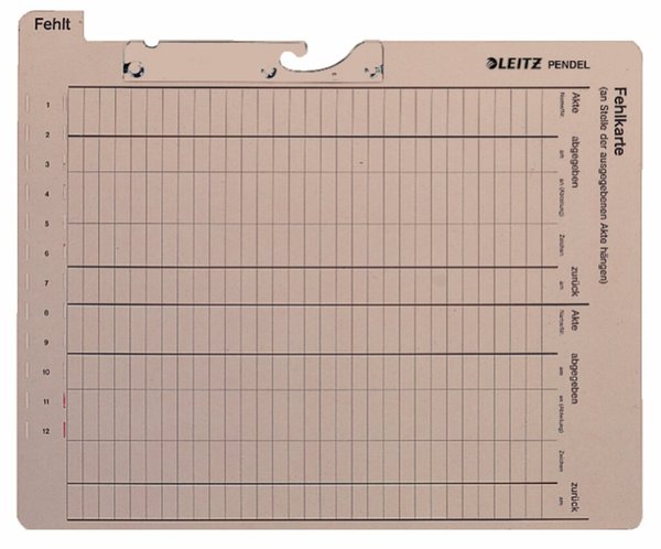 LEITZ Pendelfehlkarte, mit Tab "Fehlt", grau Manilakarton, 450 g-qm, Schlitzsta
