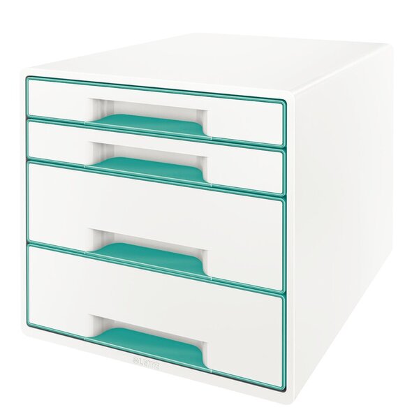 LEITZ Schubladenbox WOW CUBE, 4 Schübe, perlweiß/eisblau für Format DIN A4 Maxi