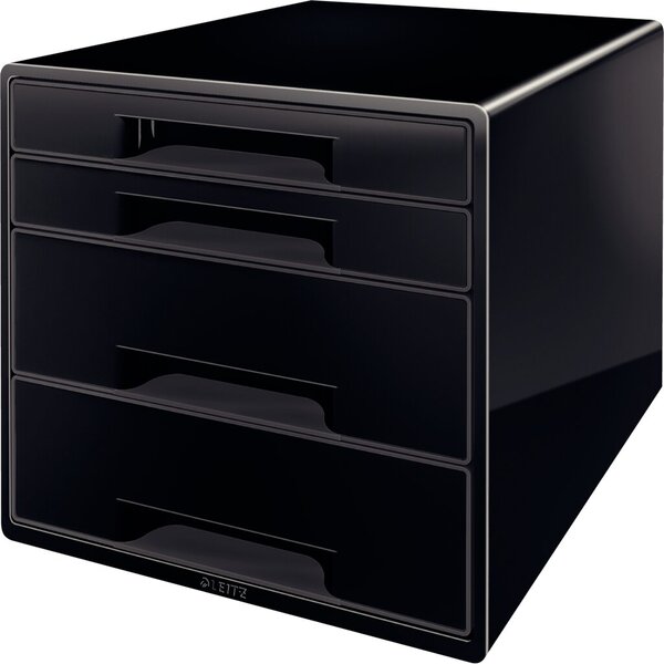 LEITZ Schubladenbox WOW CUBE, 4 Schübe, schwarz/weiß für Format DIN A4 Maxi, Ho