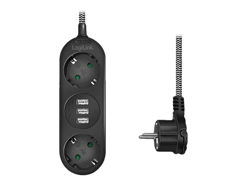 LOGILINK Steckdosenleiste 2-fach,2xCEE 7/3+3xUSB-A,Textilkab