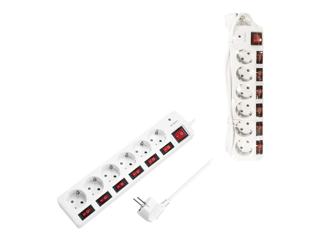 LOGILINK Steckdosenleiste 6-fach,6xCEE 7/3,m. 7Schalter,weiß