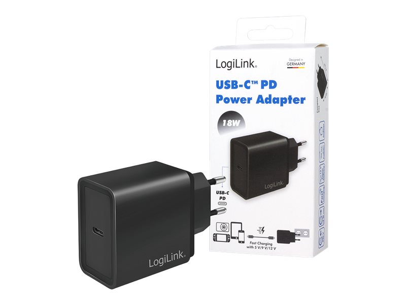 LOGILINK USB Wall Charger, 1port, 1x USB-CF, 18W, w/PD, black