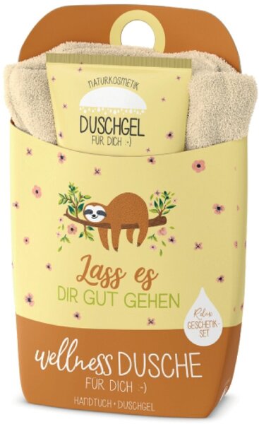 Duschgel 200ml+Handtuch Motiv Faultier Handtuch 500 mm x 300 mm,