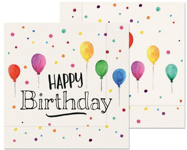 Serviette 20er Motiv Happy Birthday chlorfrei gebleichtes Tissuepapier