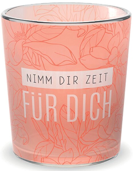 Teelicht Motiv Blüte Glas mit Papierbande
