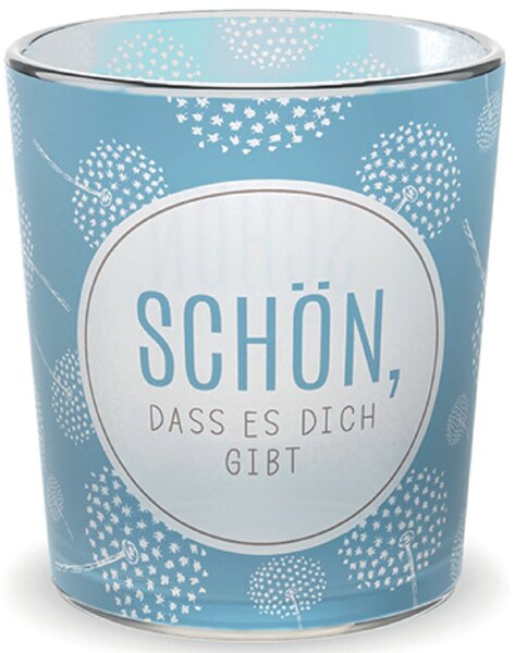 Teelicht Motiv Pusteblume Glas mit Papierbanderole