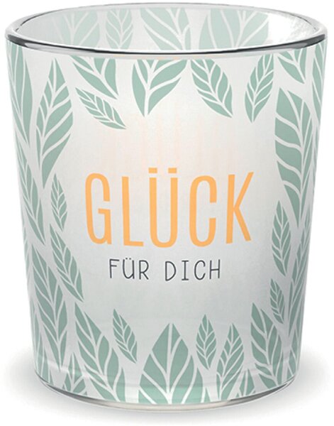 Teelicht Motiv Blatt Glas mit Papierbanderole