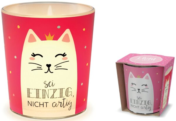 Teelicht Motiv Katze Glas mit Papierbanderole