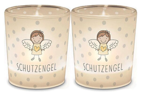 Teelicht Motiv Schutzengel Glas mit Papierbanderole