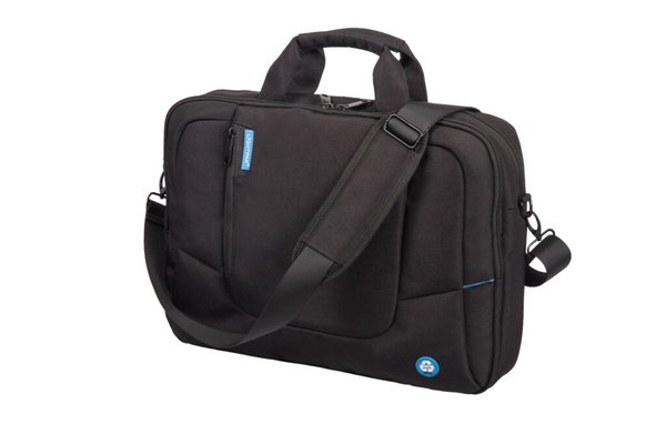 Laptoptasche RPET, schwarz,Trageriemen gepolstertes Laptopfach, Trolleyband