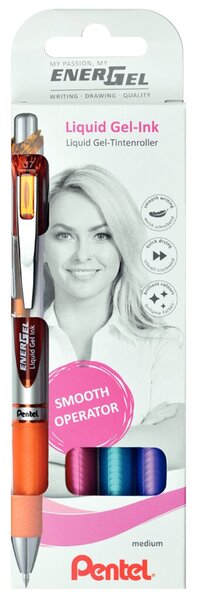 Liquid Gel-Tintenroller EnerGel 4er Set orange,pink,hellblau,violett