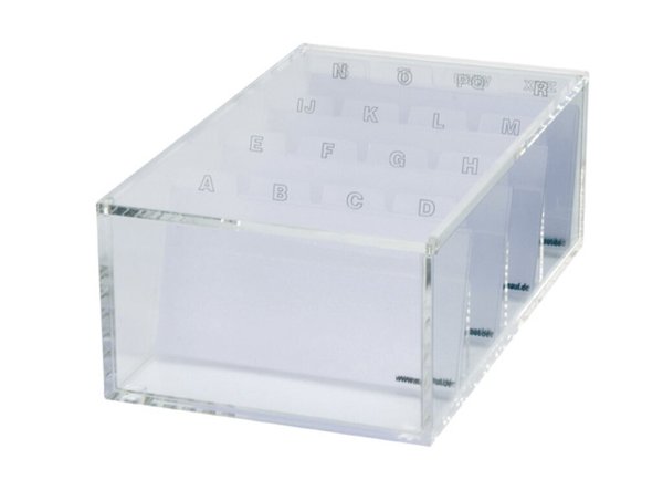 MAUL Acryl Visitenkartenbox, glasklar, inkl. A-Z Register mit Magnetverschluß, 