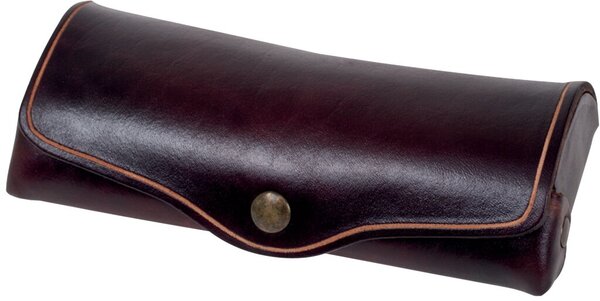 MIKA Brillenetui, groß, Sattelleder, Druckknopf, braun