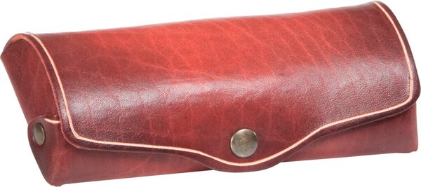 MIKA Brillenetui, groß, Sattelleder, Druckknopf, rot