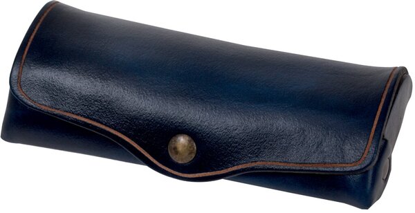 MIKA Brillenetui, groß, Sattelleder, Druckknopf, blau