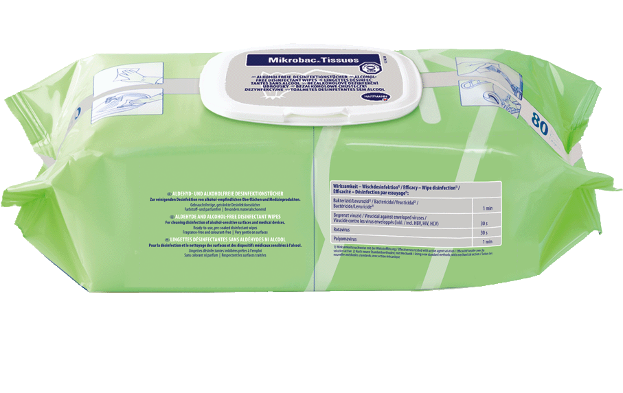 Mikrobac Tissues, Flow Pack | 80 Tücher alkohol- und aldehydfreie Desinfektionstücher zur Schnelldesinfektion von Medizinprodukten und anderen Flächen Mikrobac Tissues, Flow Pack | 80 Tücher alkohol- und aldehydfreie Desinfektionstücher zur Schnelldesinfektion von Medizinprodukten und anderen Flächen