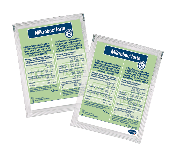 Mikrobac forte Dosierbeutel | 20 ml aldehydfreier Flächen-Desinfektionsreiniger mit materialschonendem Schutzfaktor Mikrobac forte Dosierbeutel | 20 ml aldehydfreier Flächen-Desinfektionsreiniger mit materialschonendem Schutzfaktor