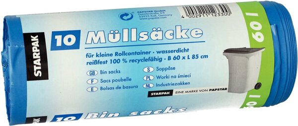 Müllbeutel, LDPE, 60l, 85x60cm, blau