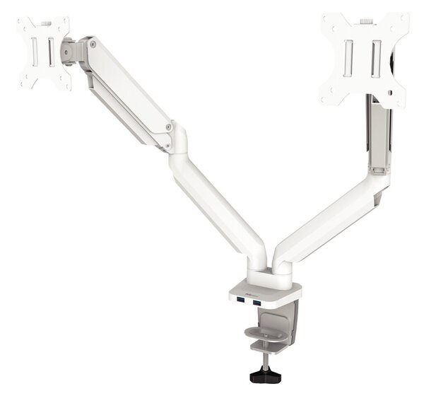 Monitorarm Platinum Doppelarm, weiß 8 kg, Klemme/Kabeldurchführung
