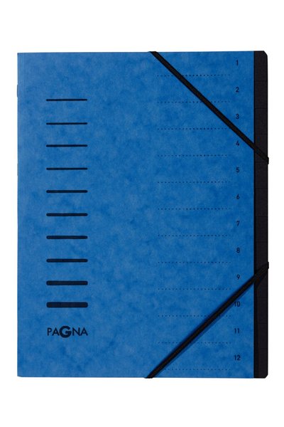 Ordnungsmappe, A4, 12-teilig, blau Aufdruck 1-12 auf dem Deckel mit Eck-