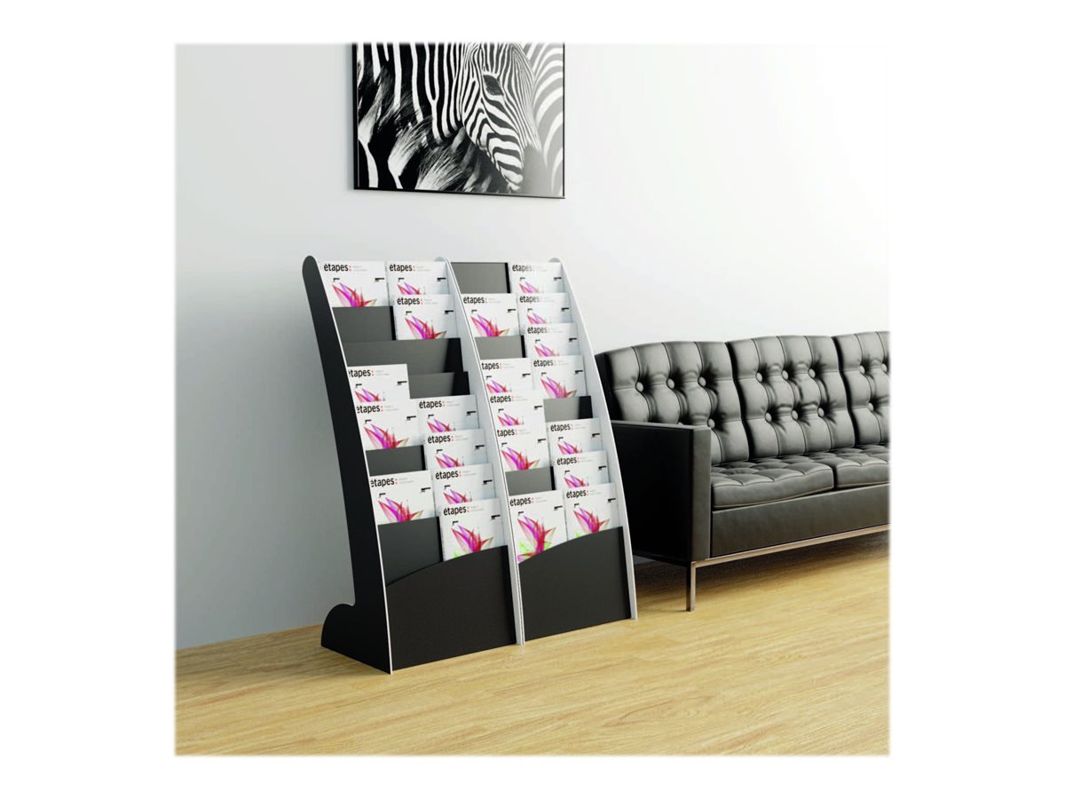 PAPERFLOW Prospektständer Courbo, 8 Fächer, schwarz / weiß Polystyrol, für Doku