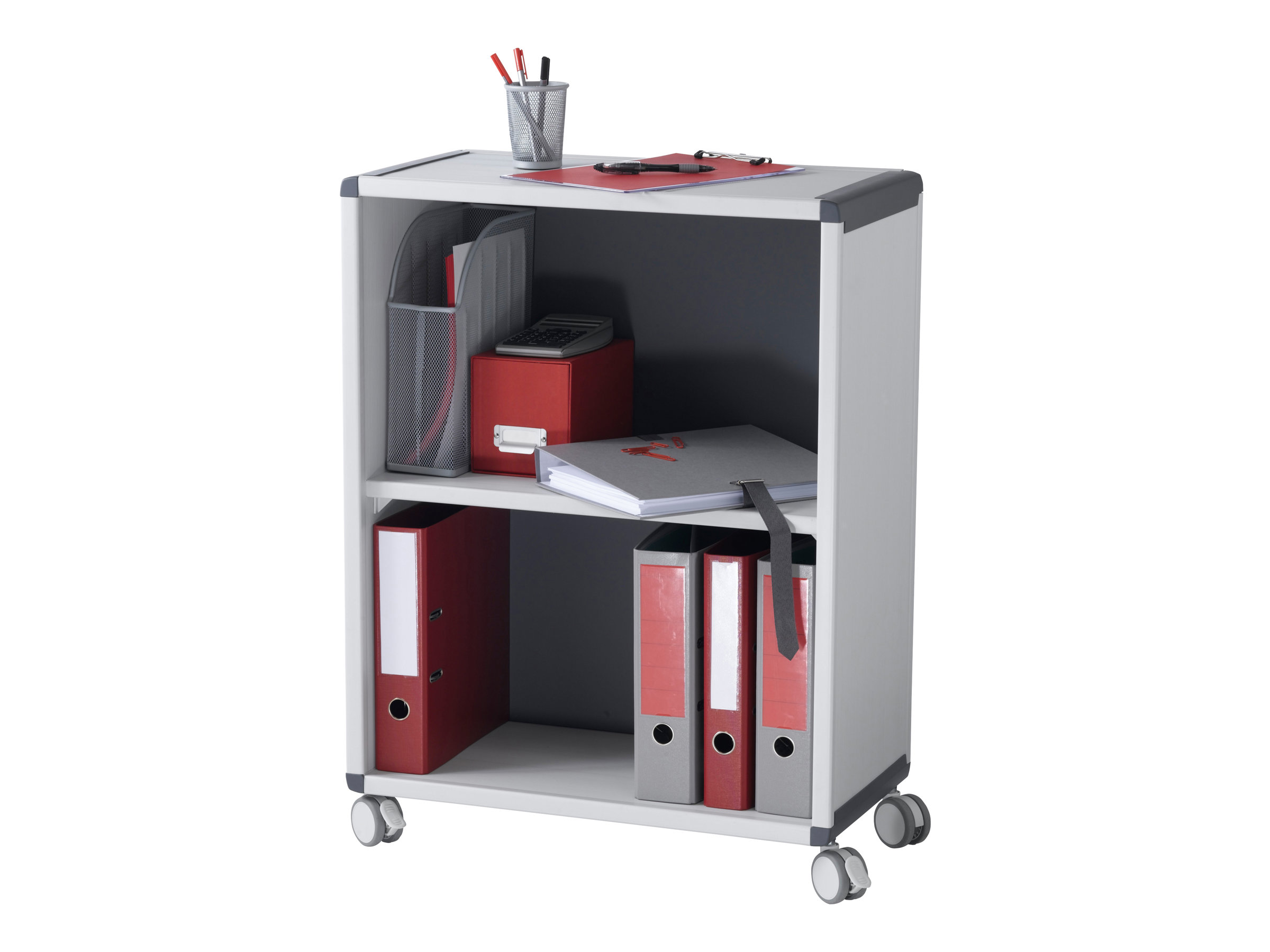 PAPERFLOW Rollwagen, 2 Fächer, grau / anthrazit aus Polystyrol, mit vier Leicht