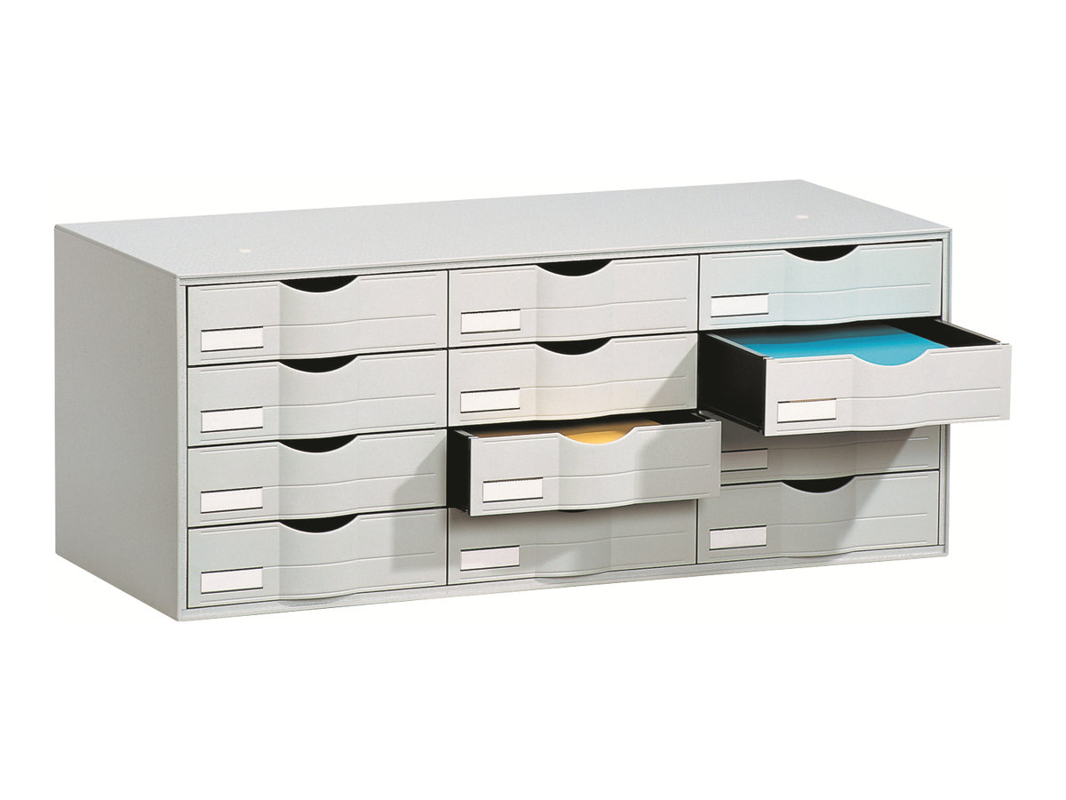 PAPERFLOW Schubladenelement, 12 Schubladen, grau aus Polystyrol, fertig montier