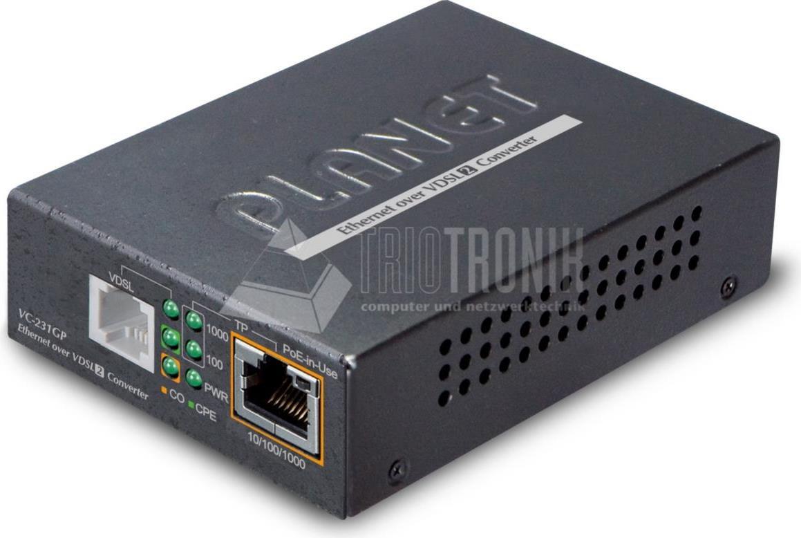 PLANET TECHNOLOGY 1-Port 10/100/1000T PoE+ Ethernet to VDSL2 Converter
