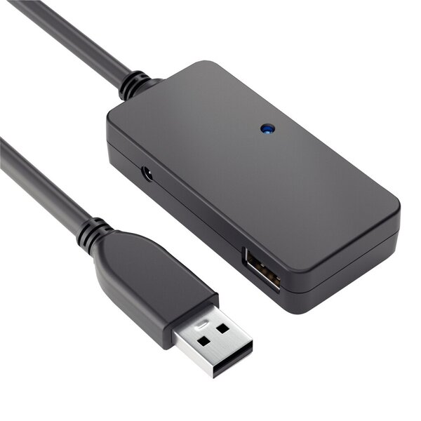 USB-3.1-Kabel, Aktiv, Verlängerung, Gen 1, mit Hub, schwarz, 5 m, 5Gbps
