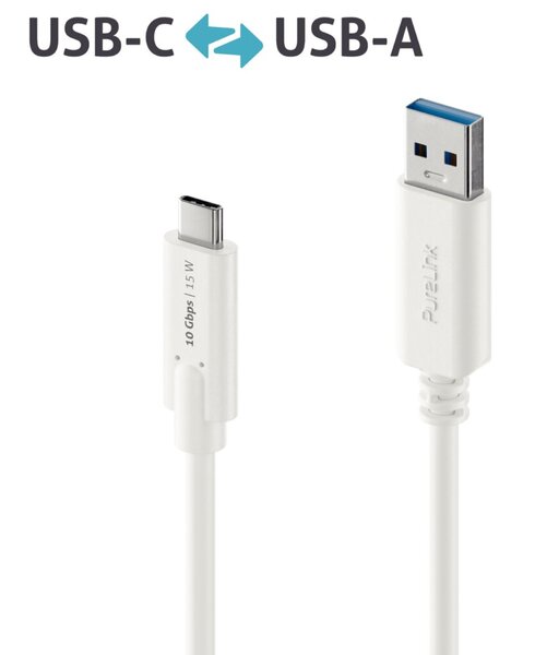 USB-C-Kabel auf USB-A, 3.1, Gen 2, weiß, 1,00 m, iSerie,