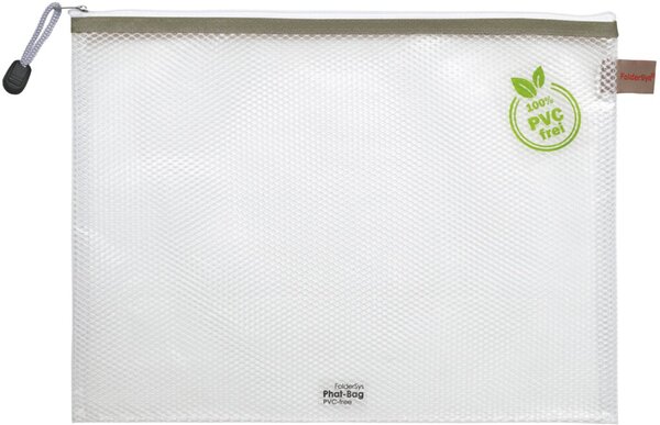 PVC-freier Reißverschluß-Beutel A4 transparent/taupe, weißer Reiß-