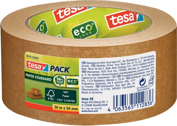 Paketband tesapack ecoLogo 50m x 50mm, aus Papier, braun