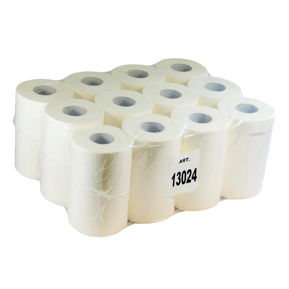 Papierhandtücher Rollenhandtücher Innenabrollung 2-lagig, 100% Zellstoff weiß, 72 m, "TOP MINI 200", 212 Blatt | 12 Rollen passend für Spender 72218, 70263, 70264