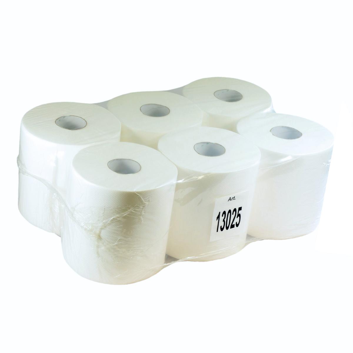 Papierhandtücher Rollenhandtücher Innenabrollung 2-lagig, 100% Zellstoff weiß, 153 m, "ACTION 450", 450 Blatt | 6 Rollen passend für Spender ||70260||, ||70261||